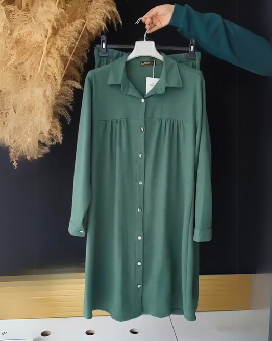 Sorvia Forest Co-ord Set – Relaxed Shirt & Pant in Forest Green