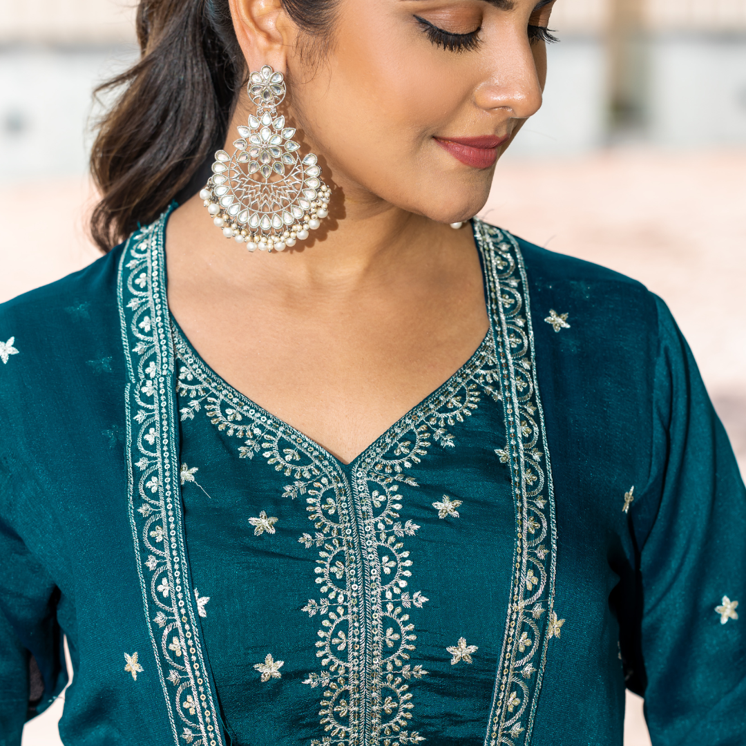 Midnight Rama Green Crop Top and Palazzo Set with Shrug