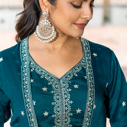 Midnight Rama Green Crop Top and Palazzo Set with Shrug